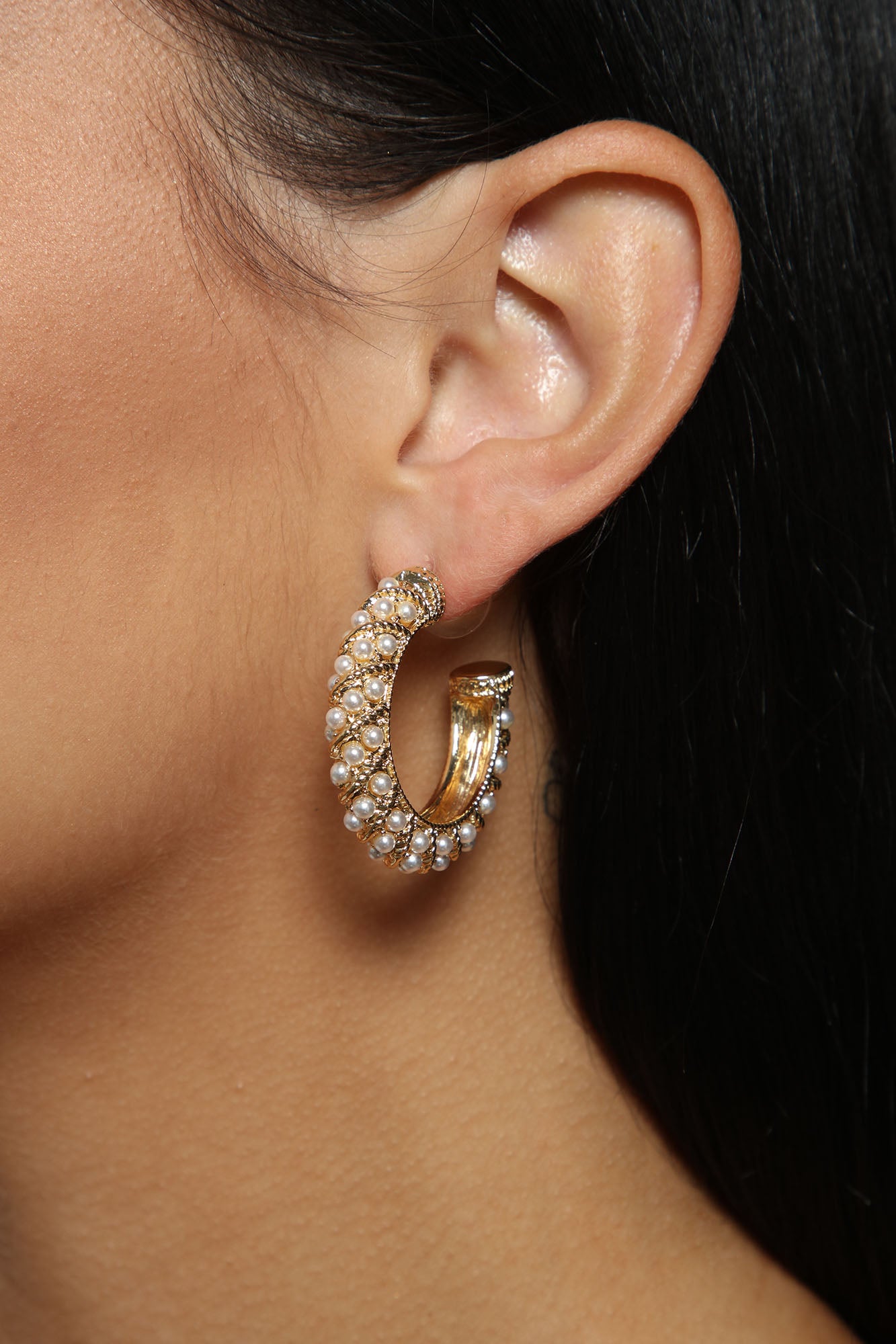 Pearls On Deck Hoop Earrings - Gold